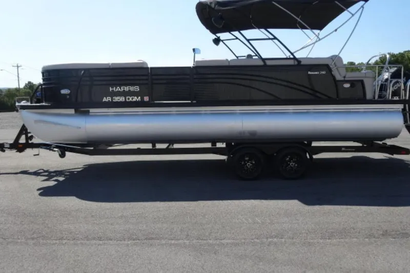 Slide: The Image of 2017 Harris Sunliner 240 pontoon boat on trailer, side view. - 3