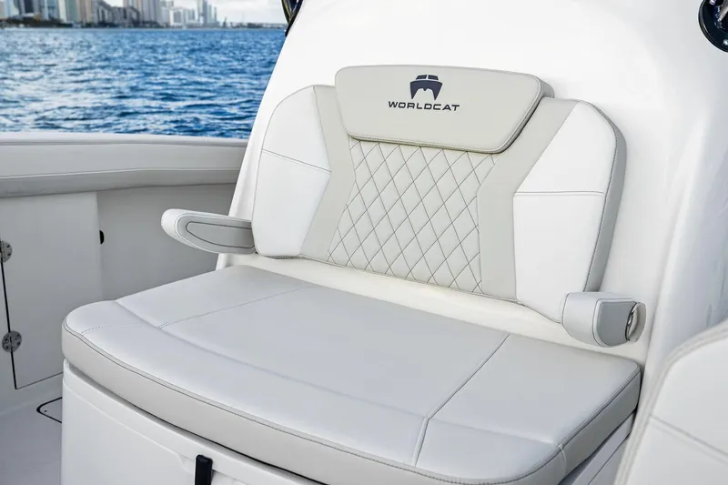 Slide: The Image of Luxury seating on 2026 World Cat 325CC boat with ocean view. - 14