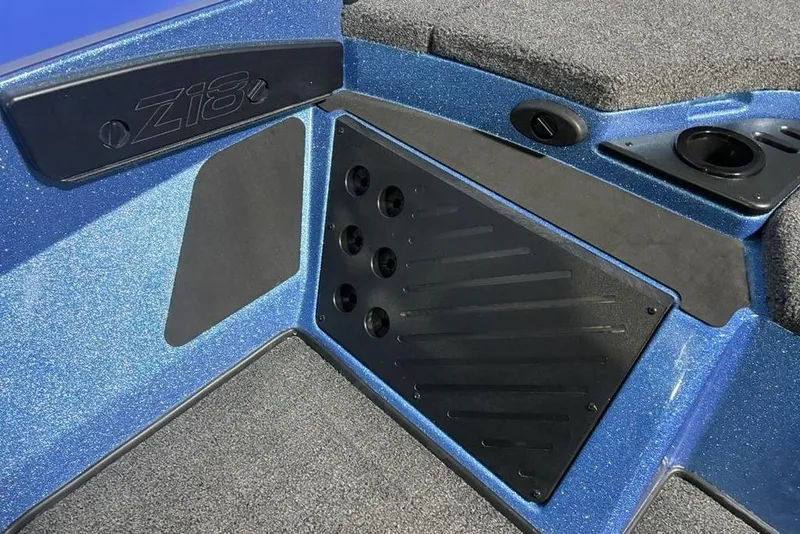 Slide: The Image of Interior of 2026 Nitro Z18 Pro boat with blue and black detailing. - 14