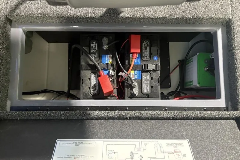 Slide: The Image of Battery compartment of 2026 Nitro Z18 Pro boat, showing multiple connected batteries. - 30