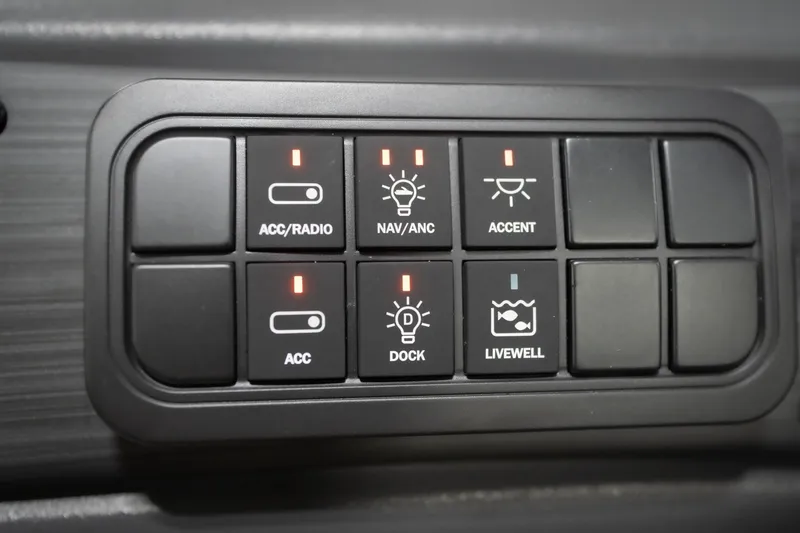 Slide: The Image of Close-up of 2026 Bennington 20 SFC steering wheel with Reeder-Trausch Marine logo. - 38