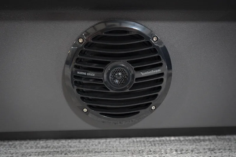 Slide: The Image of 2026 Bennington 20 SFC pontoon boat interior with blue and gray seating. - 50