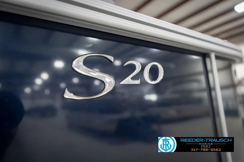 Slide: The Image of 2026 Bennington 20 SFC boat with sleek design and logo detail. - 61