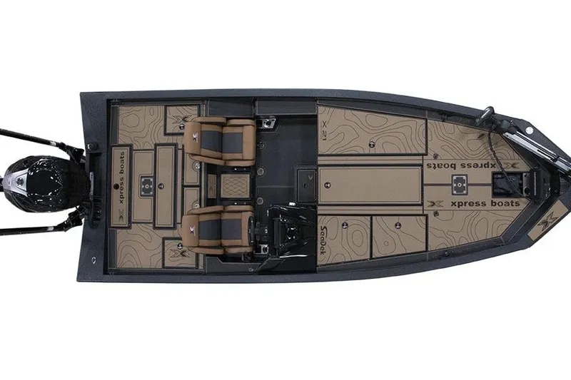 The Image of Top view of 2026 Xpress X21 Pro boat with detailed deck layout. - 1