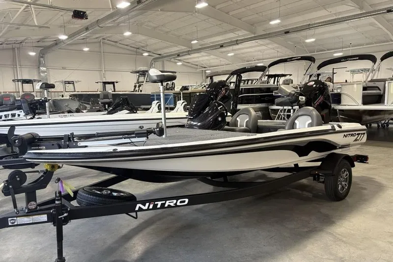 Slide: The Image of 2026 Nitro Z17 boat in showroom, featuring sleek design and modern equipment. - 10