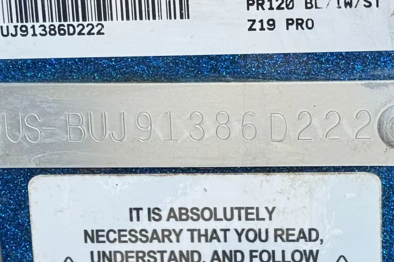Slide: The Image of Serial number plate of a 2022 Nitro Z19 model boat. - 22