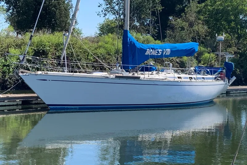 The Image of Sailing yacht Nautor Swan 47, 1980 model, docked on calm water. - 0