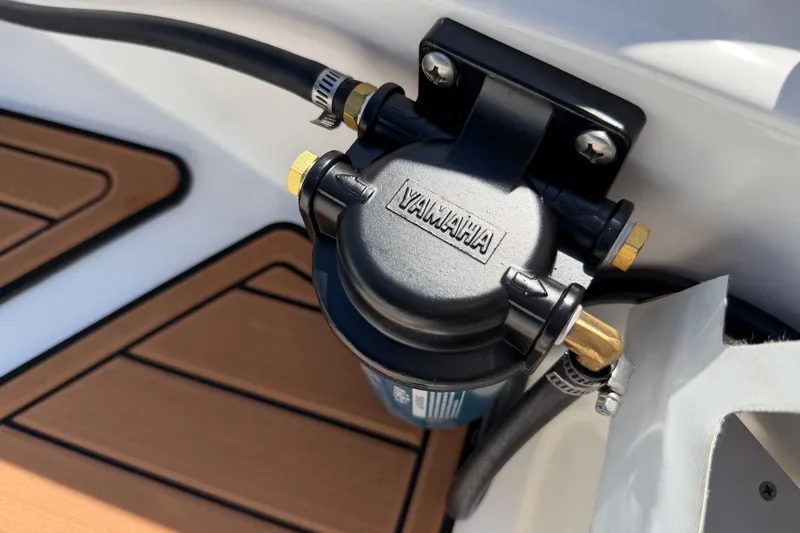Slide: The Image of Fuel filter system in a 2025 Caribe MPV 10 boat, featuring Yamaha components. - 19