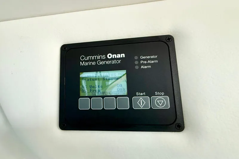 Slide: The Image of Cummins Onan marine generator control panel on 2014 Sea Ray 580 Sundancer yacht. - 45