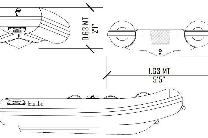 Slide: The Image of Blueprint of 2025 Caribe C9X inflatable boat, showing dimensions and design details. - 12