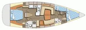 Slide: The Image of Floor plan of a 2007 Elan Impression 434 yacht, showcasing cabin and interior layout. - 14