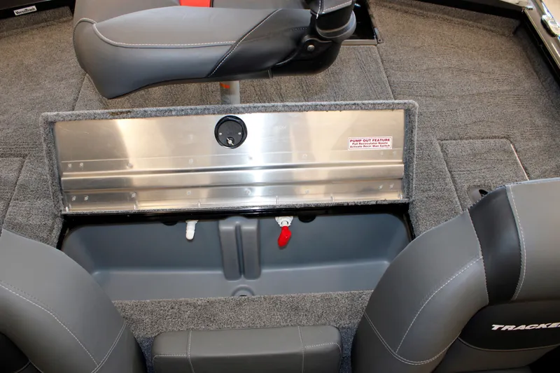 Slide: The Image of 2026 Tracker Pro Team 175 boat interior with storage compartment and seating. - 6