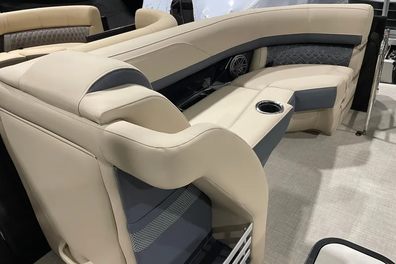 Slide: The Image of Luxurious seating on 2026 Harris Grand Mariner 230 SL pontoon boat, featuring elegant upholstery. - 16
