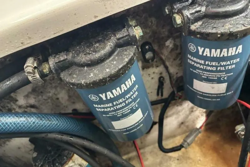 Slide: The Image of Yamaha marine fuel/water separating filters in a 2021 Sea Fox 288 Commander boat. - 23