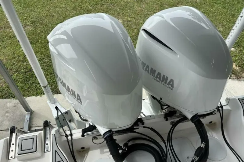 Slide: The Image of Twin Yamaha outboard engines on a 2021 Sea Fox 288 Commander boat. - 33