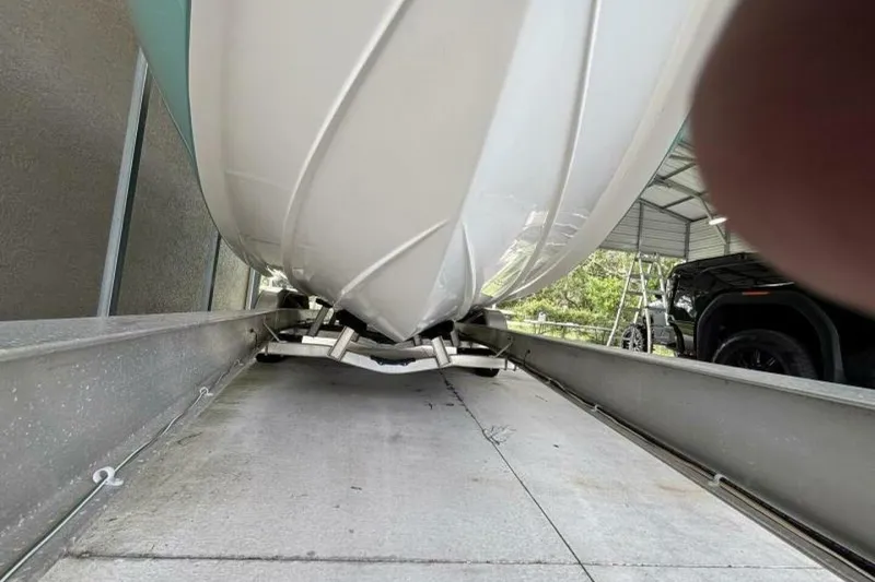 Slide: The Image of 2021 Sea Fox 288 Commander boat hull on trailer in covered storage. - 4