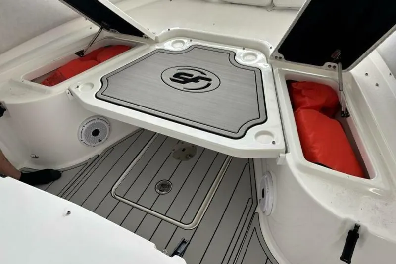 Slide: The Image of 2021 Sea Fox 288 Commander boat interior with storage compartments open. - 45