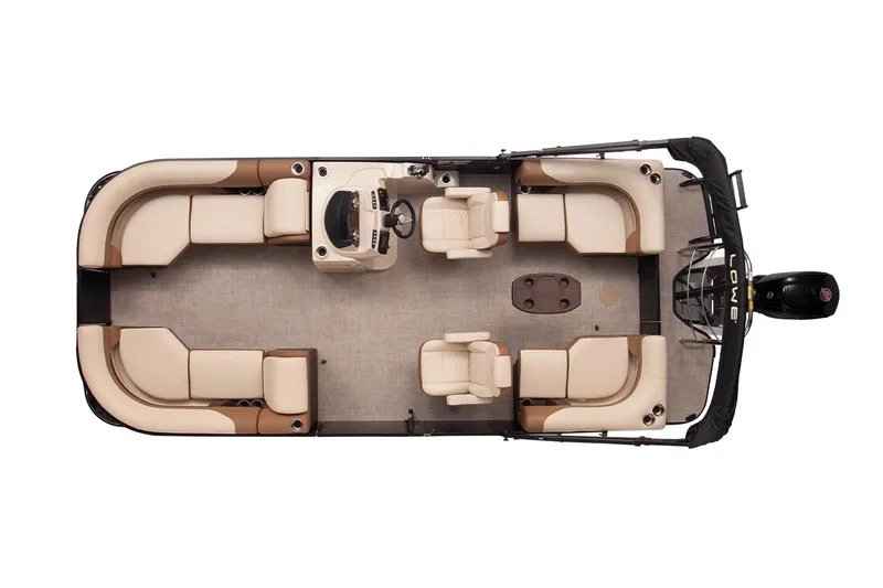 Slide: The Image of Manufacturer Provided Image: 2025 Lowe SS 250 WT pontoon boat, top view, spacious seating, modern design. - 11