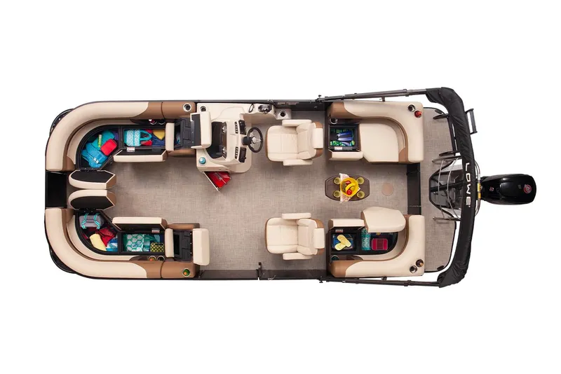 Slide: The Image of Manufacturer Provided Image: 2025 Lowe SS 250 WT pontoon boat interior, top view, spacious seating, modern design. - 12