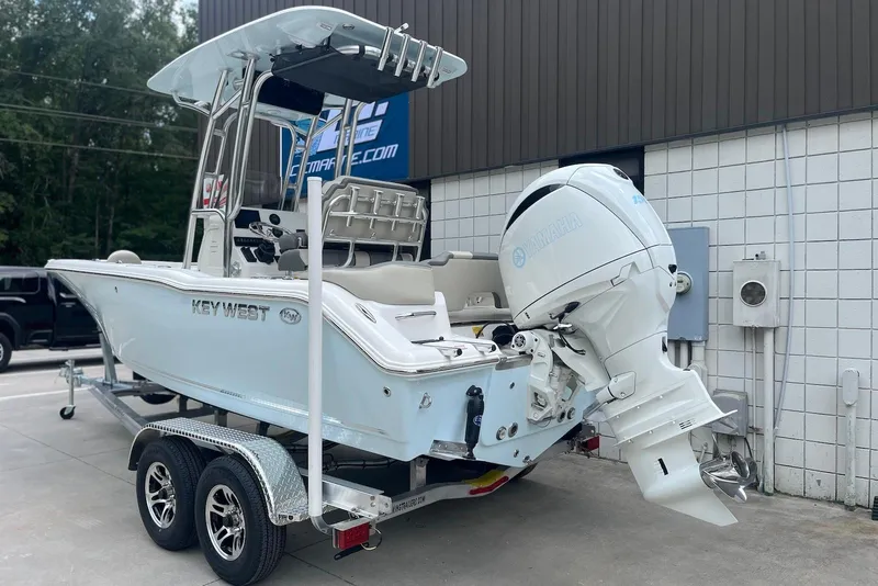 Slide: The Image of 2026 Key West 189 FS boat on trailer with Yamaha outboard motor. - 3