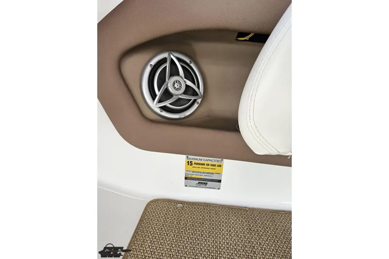 Slide: The Image of Speaker and capacity label on 2007 Cobalt 252 boat interior. - 68