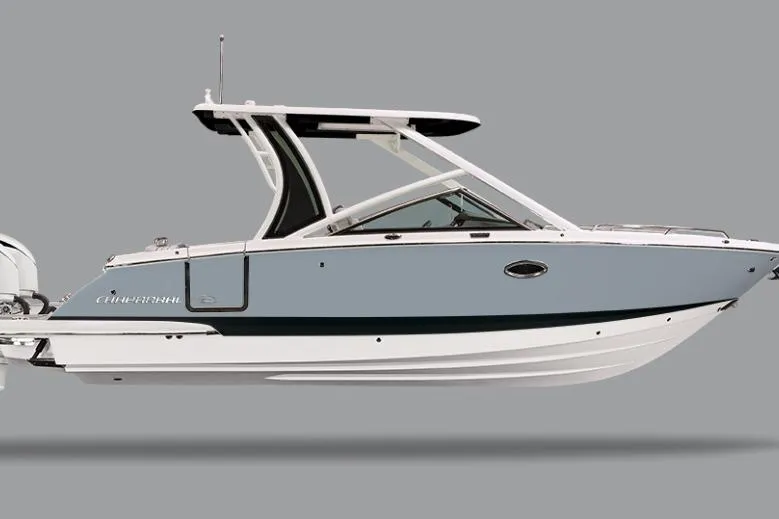 The Image of 2026 Chaparral 280 OSX boat displayed in a showroom, side view. - 0