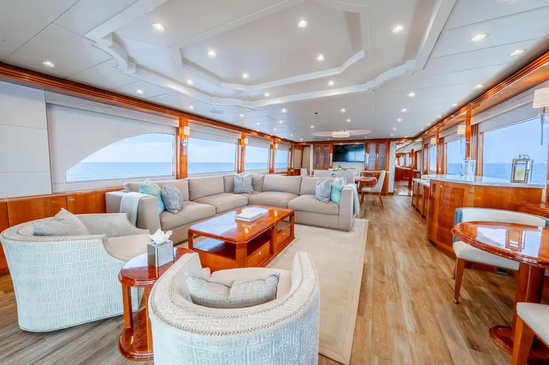Slide: The Image of Luxurious interior of 2009 Hargrave Raised Pilothouse yacht with elegant seating and ocean views. - 4