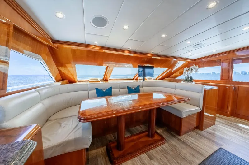 Slide: The Image of Luxurious 2009 Hargrave Raised Pilothouse yacht interior with elegant wood finishes and ocean views. - 7