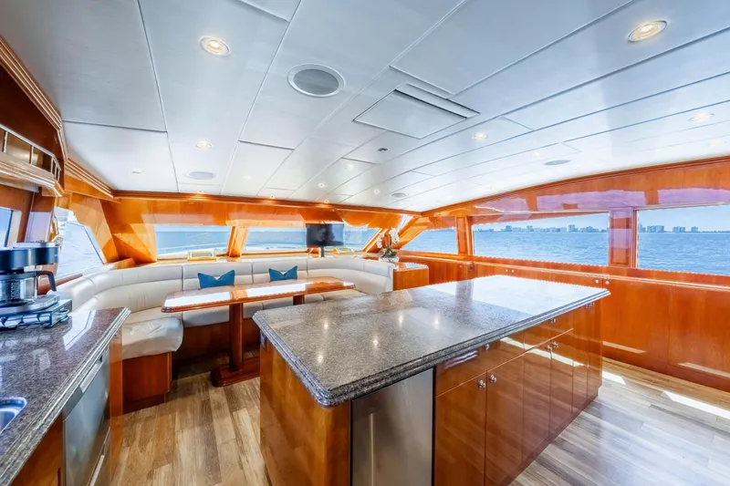 Slide: The Image of Luxurious 2009 Hargrave Raised Pilothouse yacht interior with elegant wood finishes and ocean view. - 8