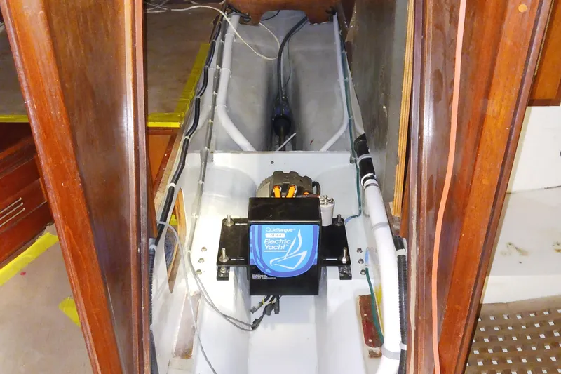 Slide: The Image of Electric motor installation in 1991 Gozzard 31 yacht interior. - 57