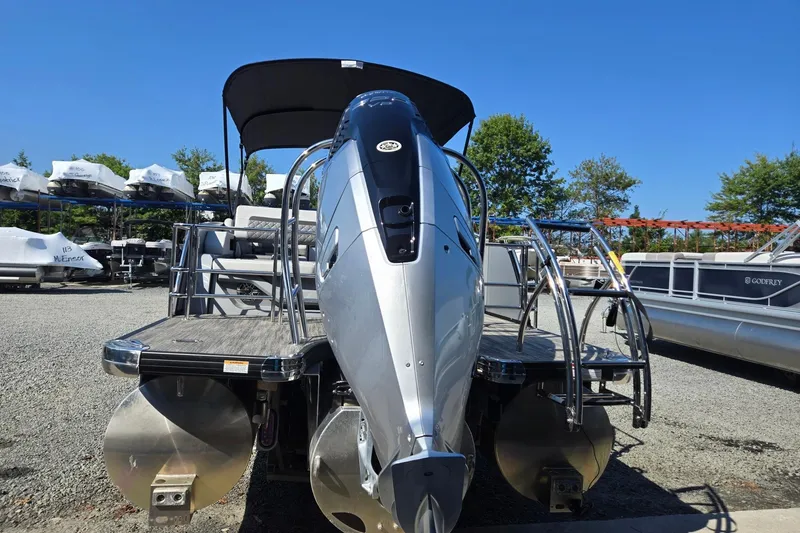 Slide: The Image of 2026 Godfrey AquaPatio 255 SFL pontoon boat with sleek design and modern features. - 4