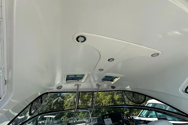 Slide: The Image of 2019 Formula 37 Performance Cruiser interior roof with skylights and sleek design. - 13
