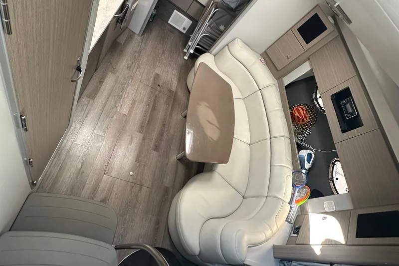 Slide: The Image of Interior of 2019 Formula 37 Performance Cruiser with modern seating and wood flooring. - 16