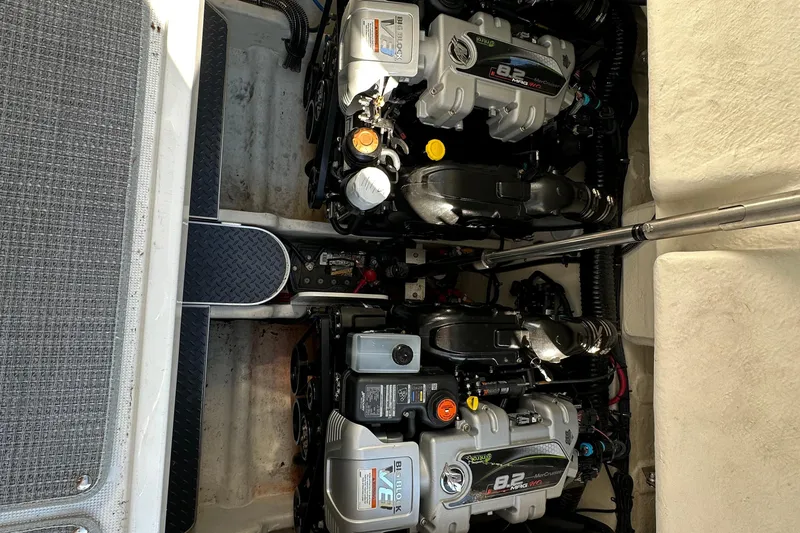 Slide: The Image of 2019 Formula 37 Performance Cruiser engine compartment with twin 8.2L MerCruiser engines. - 23