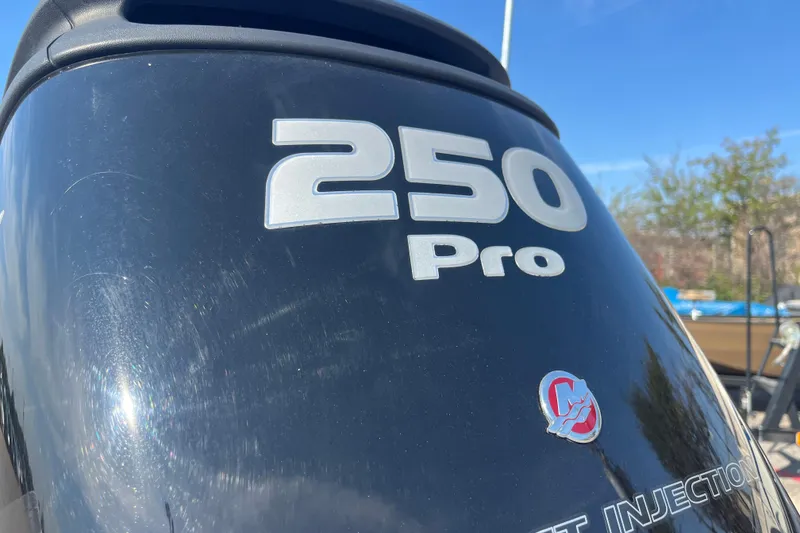 Slide: The Image of Close-up of a 2015 Nitro Z-8 boat engine, featuring "250 Pro" branding. - 13