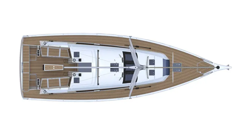 Slide: The Image of Inflatable dinghy with Suzuki motor docked beside a Dufour 430 yacht, 2020 model. - 51