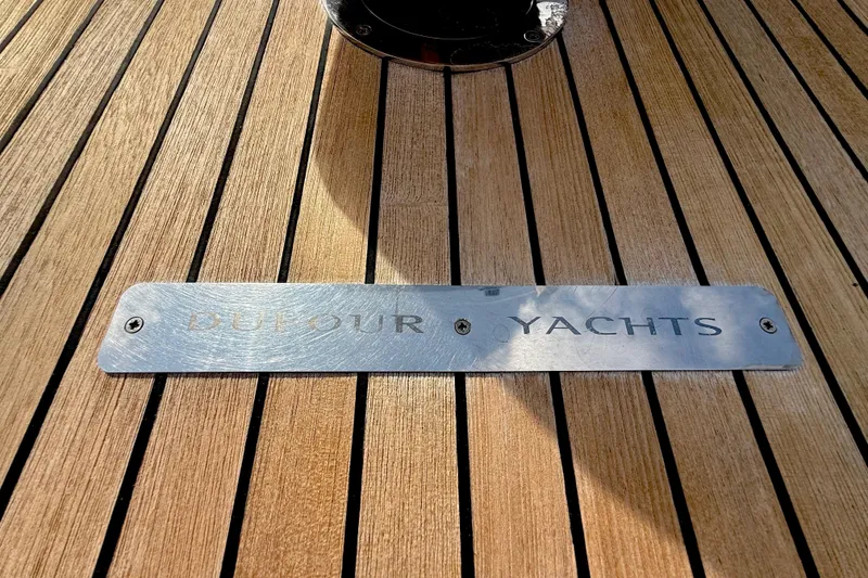 Slide: The Image of Dufour 430 yacht deck with metal nameplate, 2020 model. - 55