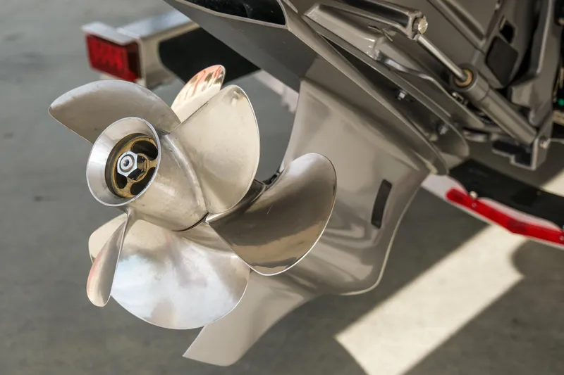 Slide: The Image of 2025 Chaparral 247 SSX boat propeller, close-up view, showcasing sleek design and engineering. - 26
