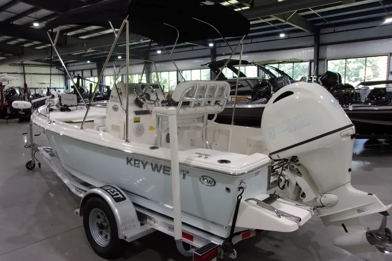 Slide: The Image of 2022 Key West 1720 Sportsman boat with Yamaha outboard motor in showroom. - 22
