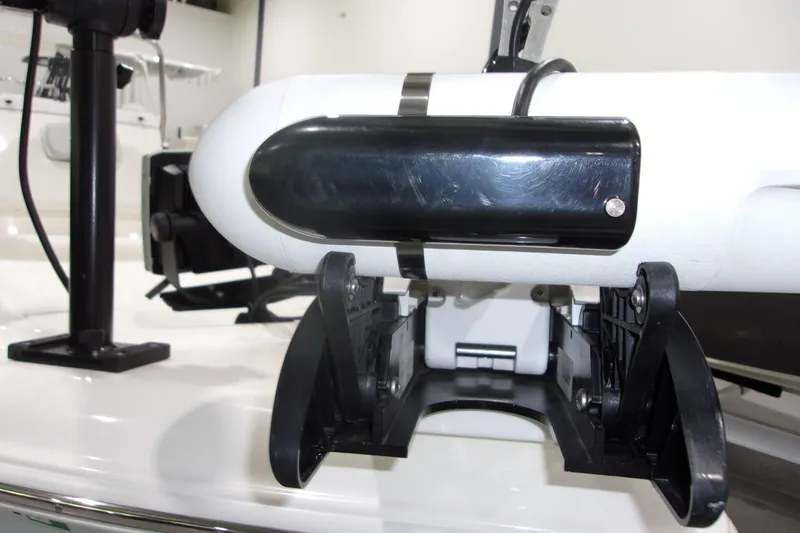 Slide: The Image of Close-up of a 2022 Key West 1720 Sportsman boat component, featuring a mounted device. - 5