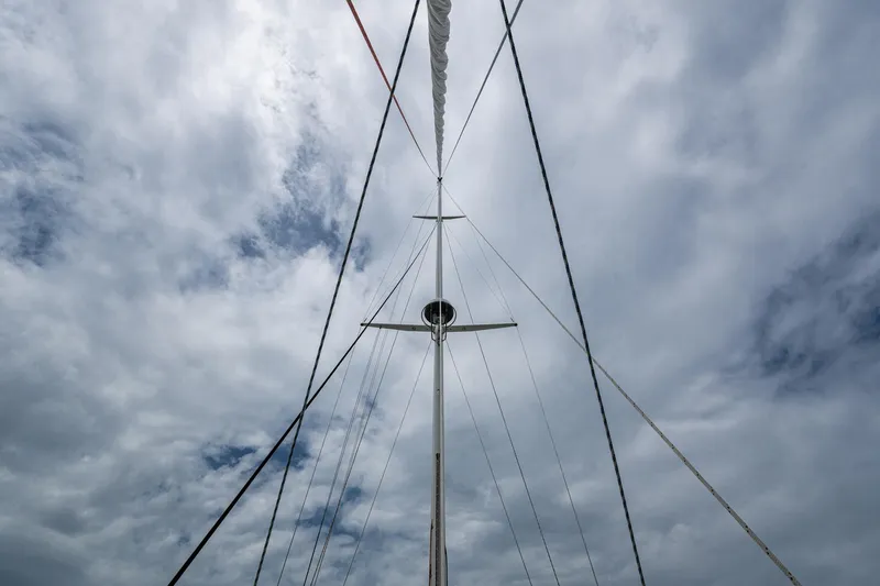 Slide: The Image of Mast and rigging of 2000 Hinckley Sou'wester Stoway Sloop against cloudy sky. - 20