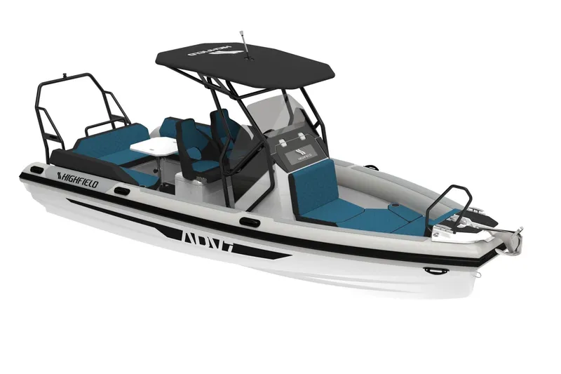 Slide: The Image of 2026 Highfield ADV 7 boat interior with orange hexagonal-patterned seating and cup holders. - 3