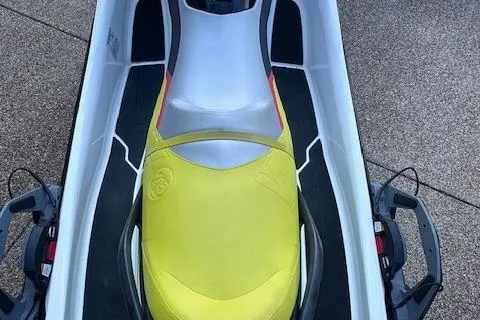 Slide: The Image of 2014 Sea-Doo Wake Pro 215 jet ski with yellow seat, top view. - 12