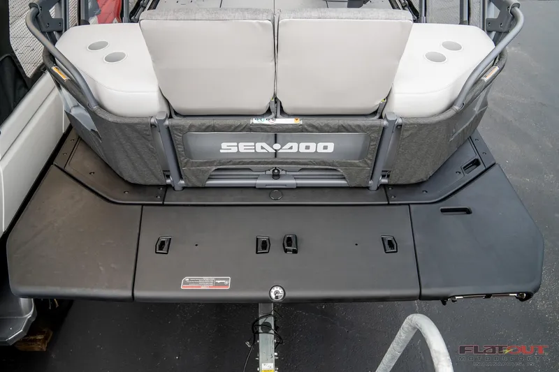 Slide: The Image of 2024 Sea-Doo Switch SPORT 21 230HP rear view with seating and deck features. - 8