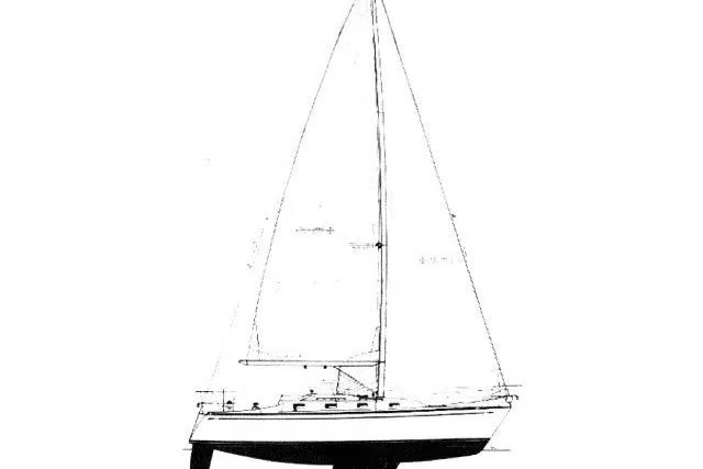 Slide: The Image of Sailboat illustration of 1995 Tartan 3100 model, showcasing sleek design and structure. - 43