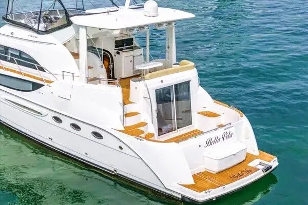 Slide: The Image of Luxurious 2007 Meridian 459 Motoryacht interior with city skyline view. - 11