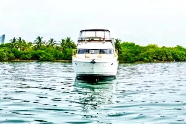 Slide: The Image of Luxurious interior of 2007 Meridian 459 Motoryacht with leather seating and striped cushions. - 14