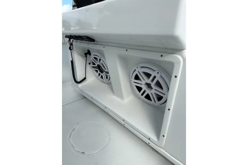 Slide: The Image of 2021 Yellowfin 36 Offshore boat speakers and wiring detail. - 14