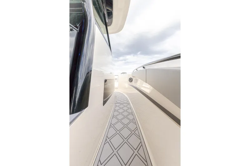 Slide: The Image of 2024 Scout 377 LXF yacht deck with sleek design and modern features. - 40