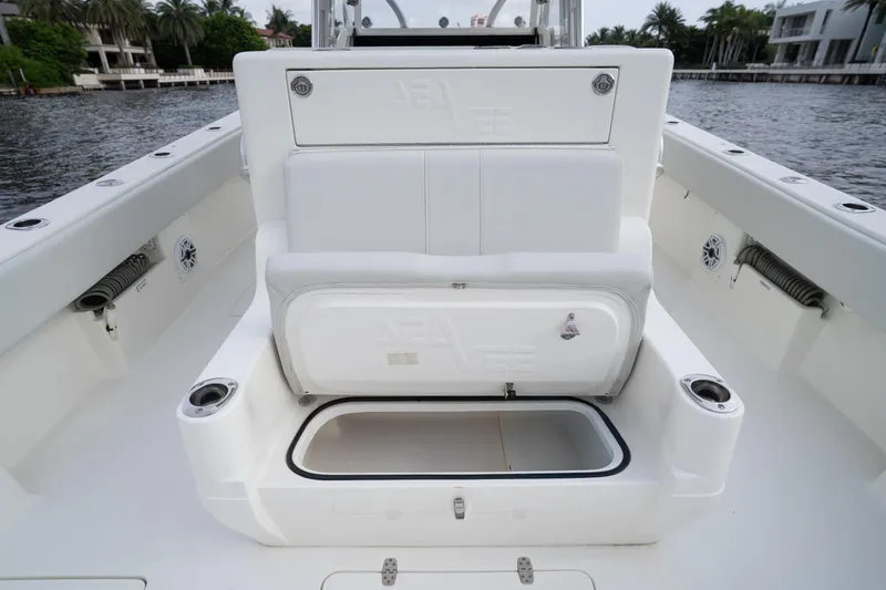 Slide: The Image of Open storage compartment on a 2015 SeaVee 390Z boat. - 29